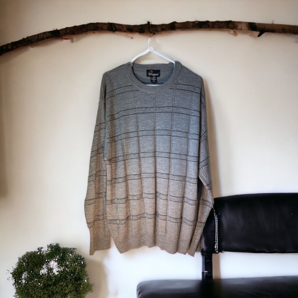 Vintage Massoti Italian Sweater Merino Wool Blend Color Block Modern Men's XL